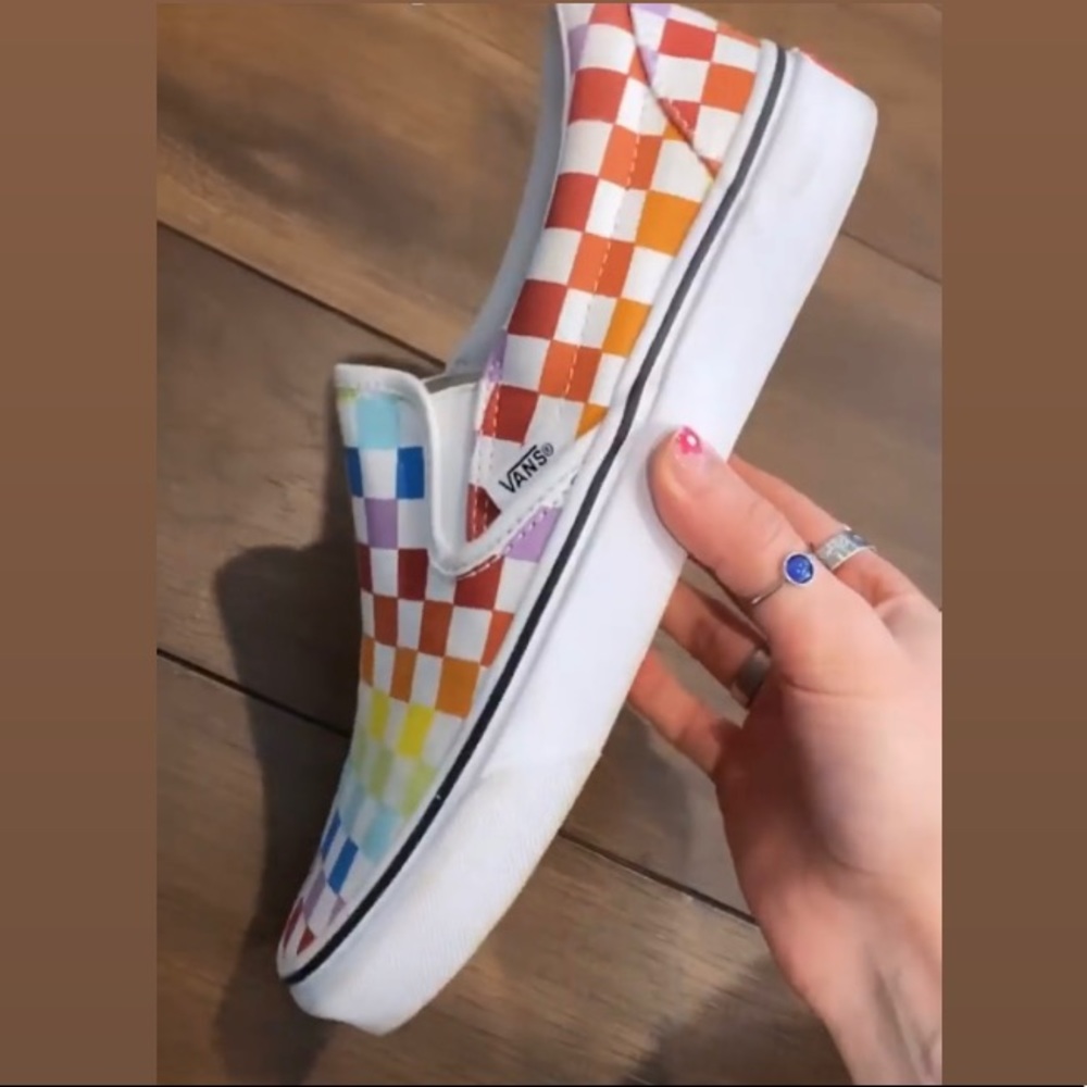 Rainbow Checkered Slip-on Vans